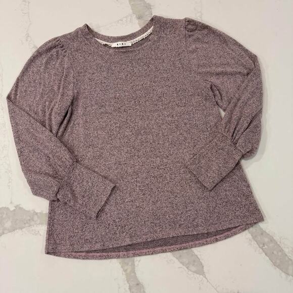 Kiki Long Puff Sleeve Pullover Crewneck Sweater Women's Medium Heathered Purple - Picture 1 of 6